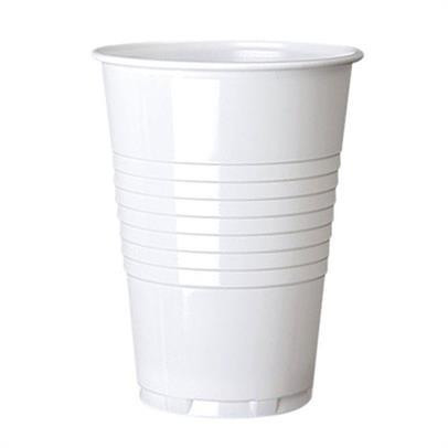 CW Office ValueX 7oz Plastic Vending Cups PK100, white disposable plastic cup with ribbed design for serving beverages.