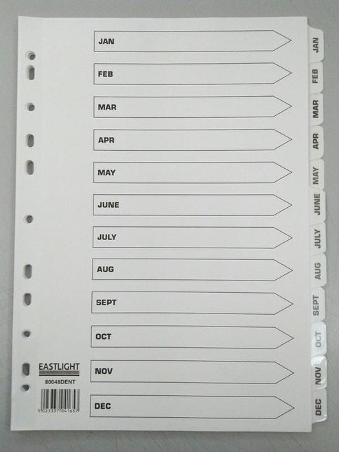 CW Office ValueX Index Mylar Jan-Dec A4 WH, laminated index pages with month labels for organizing documents from January to December.