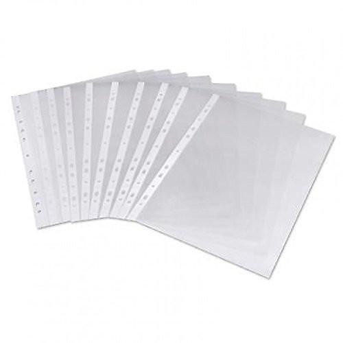 CW Office ValueX Punch Pockets A4 75mic PK100, set of transparent plastic punch pockets for organizing A4 documents.