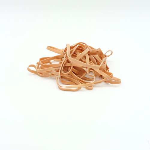 CW Office ValueX Rubber Bands No 69 Natural, a pile of beige rubber bands on a white background.