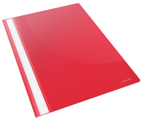 CW Office Vivida Report File A4 RD PK25, red report file with a semi-transparent textured cover and white plastic fastener strip on the left edge.