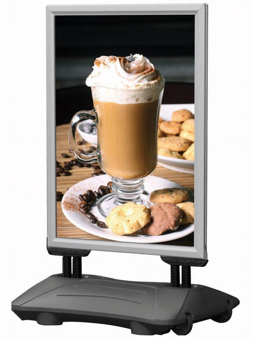 CW Office WindPro Forecourt Sign 30x40 Silver, digital advertising display showcasing a coffee drink with whipped cream and cookies.