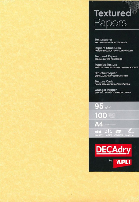 CW Office Decadry A4 Ppr Gld 95gsm Pk 100, textured yellow papers for various writing and printing needs.
