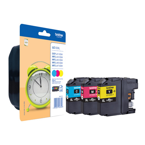 Brother Cyan Magenta Yellow High Capacity Ink Cartridge 3 x 8ml Multipack - LC125XLRBWBP - main product image