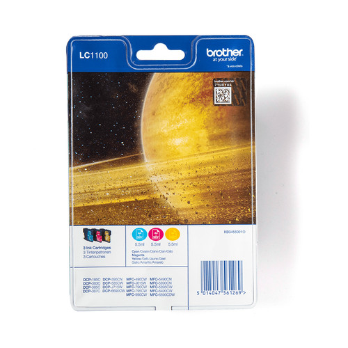 Brother Cyan Magenta Yellow Ink Cartridge 3x6ml Multipack - LC1100RBWBP - main product image