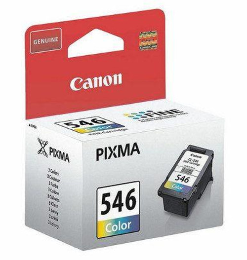 Canon CL-546 Original Cyan, Magenta, Yellow Ink Cartridges, packaging box with printer ink cartridges and a color printer image. Canon CL-546 Original Cyan, Magenta, Yellow Ink Cartridges, packaging box with printer ink cartridges and a color printer image.