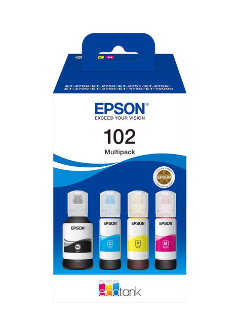  Epson 102 Black Cyan Magenta Yellow Ink Cartridge 1 x 127ml + 3 x 70ml Eco Tank - C13T03R640 