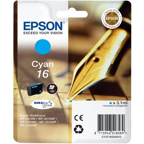 Epson 16 Pen and Crossword Cyan Standard Capacity Ink Cartridge 3ml - C13T16224012