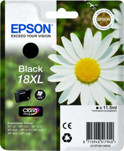 Epson 18XL Daisy Black High Yield Ink Cartridge 11.5ml - C13T18114012