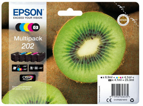 Epson 202 Kiwi Photo Black Black Cyan Magenta Yellow Standard Capacity Ink Cartridge 6.9ml x 2 4.1ml x 3 - C13T02F14010