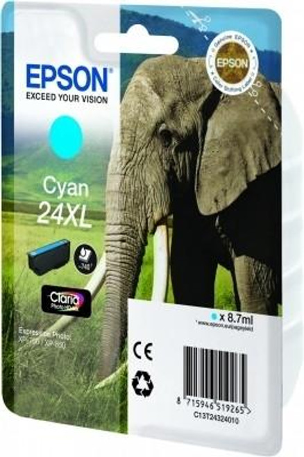 Epson 24XL Elephant Cyan High Yield Ink Cartridge 9ml - C13T24324012