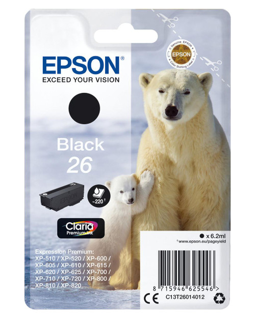  Epson 26 Polar Bear Black Standard Capacity Ink Cartridge 6ml - C13T26014012 