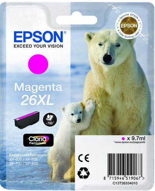 Epson 26XL Polar Bear Magenta High Yield Ink Cartridge 10ml - C13T26334012