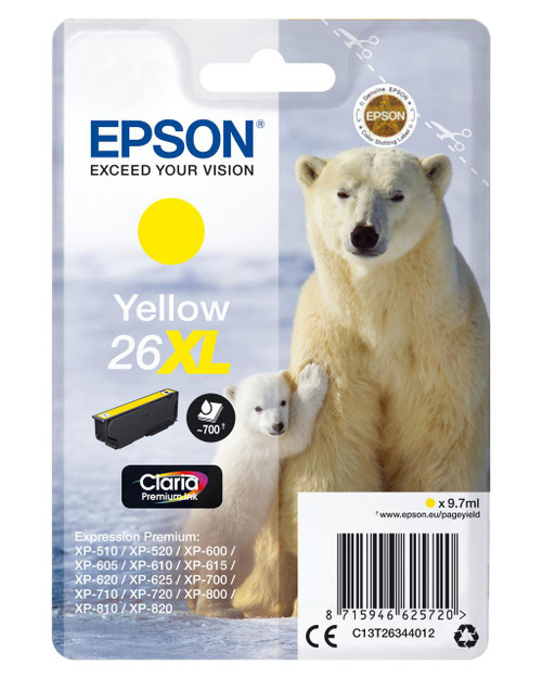  Epson 26XL Polar Bear Yellow High Yield Ink Cartridge 10ml - C13T26344012 