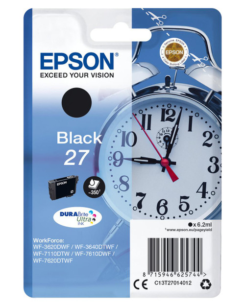  Epson 27 Alarm Clock Black Standard Capacity Ink Cartridge 6ml - C13T27014012 