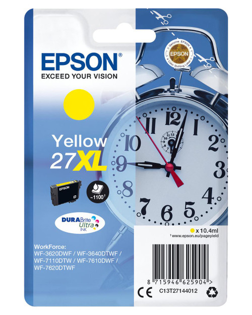  Epson 27XL Alarm Clock Yellow High Yield Ink Cartridge 10ml - C13T27144012 