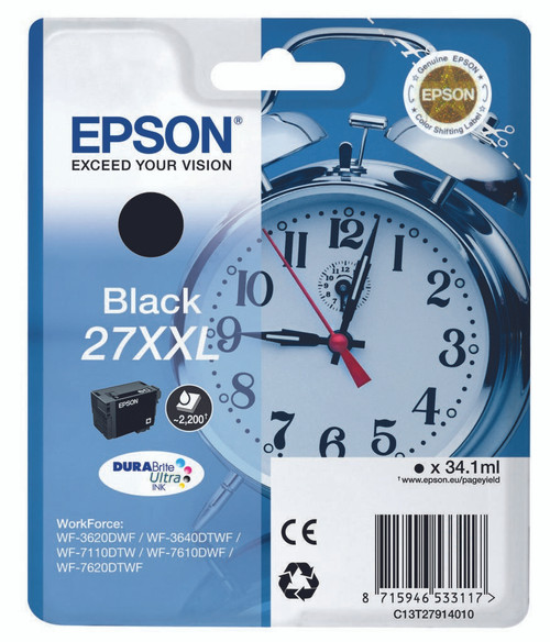 Epson 27XXL Alarm Clock Black Extra High Yield Ink Cartridge 34ml - C13T27914012