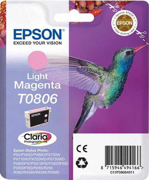  Epson Hummingbird Singlepack Light Magenta T0806 Claria Photographic Ink Ink Cartridge 