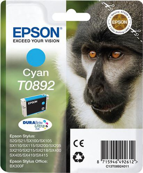  Epson Monkey Singlepack Cyan T0892 DURABrite Ultra Ink 