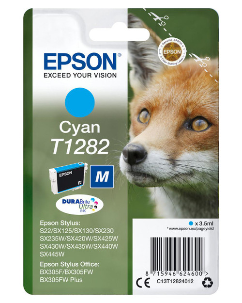  Epson T1282 Fox Cyan Standard Capacity Ink Cartridge 3.5ml - C13T12824012 