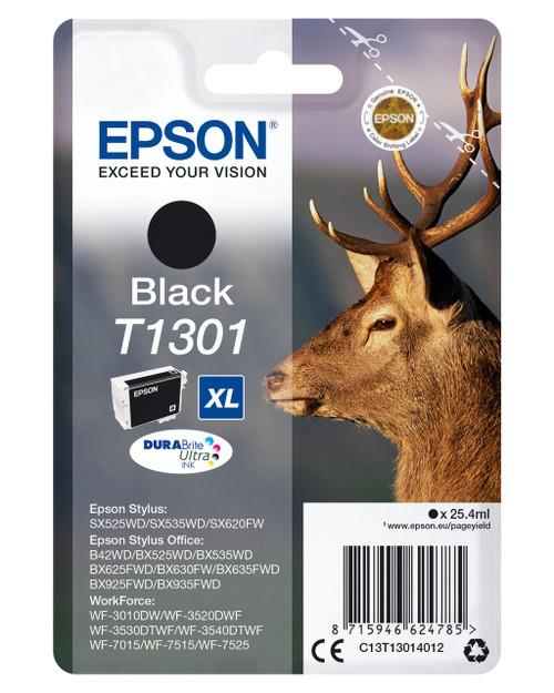  Epson T1301 Stag Black High Yield Ink Cartridge 25ml - C13T13014012 