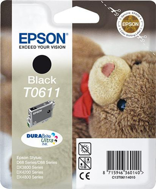  Epson Teddybear Singlepack Black T0611 DURABrite Ultra Ink Ink Cartridge 