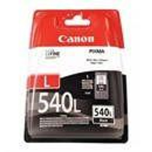 Canon PG-540L Original Black Ink Cartridge (5224B001), front view of the black ink cartridge in packaging