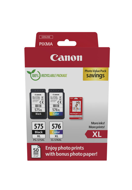 Canon PG575XL-CL576XL High Capacity Black & Tri-Colour Ink Cartridge Multipack - main product image