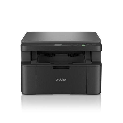 Brother DCP-L1640W Compact A4 Multifunction Mono Laser Printer, front view of the black all-in-one printer with paper output tray and control panel.