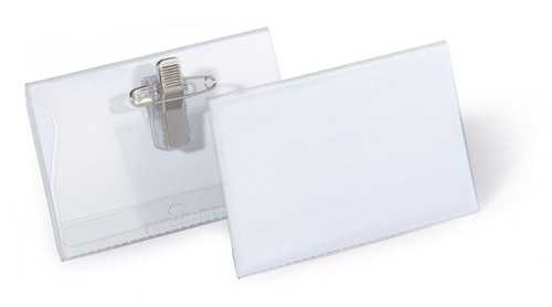 Durable Name Badge Combi-Clip54x90mmPK50, clear plastic name badge holder with clip for displaying identification badges.