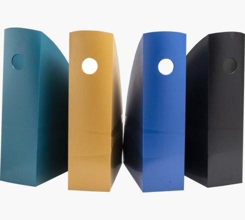 Exacompta Neo Deco Magazine Files Assorted PK4, set of four colorful magazine files in teal, yellow, blue, and black