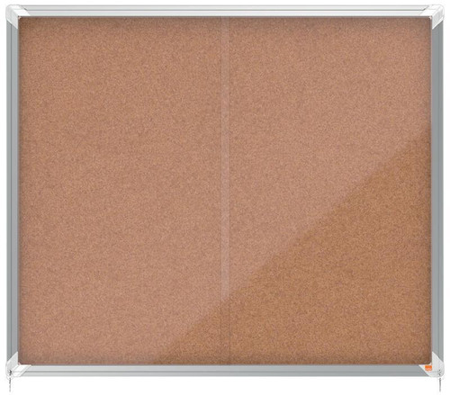 Nobo Prem Cork Lock Board 15xA4, a cork notice board with a sturdy frame and lockable front for secure posting of notices and messages.