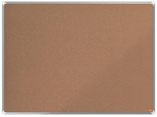 Nobo PremPls Cork Board 1200x900mm, a large rectangular corkboard with a brown cork surface and a silver frame for pinning notes and reminders.