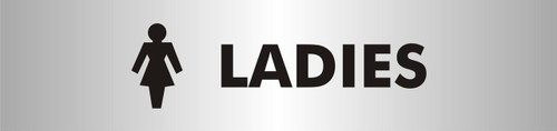 Seco Reversed Printed Acrylic Ladies Sign, restroom sign with female figure and 'LADIES' label in bold black text on a gray background