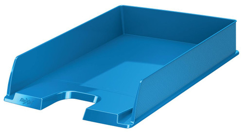Rexel Choices A4 Letter Tray Blue, a plastic blue office desk tray with a modern design for organizing documents and papers.