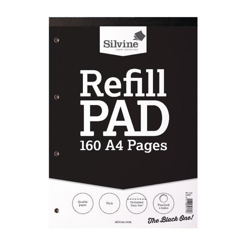 CW Office Silvine A4 Refill Pad Plain PK6, A4 refill pad with 160 plain white pages in a pack of 6.