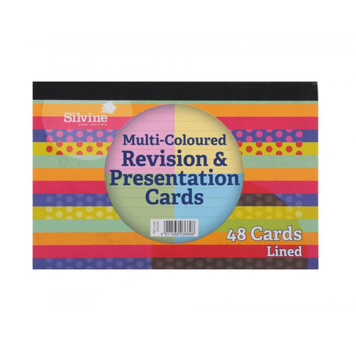CW Office Silvine Revision Cards Asst PK48, multi-colored lined revision and presentation cards packet.