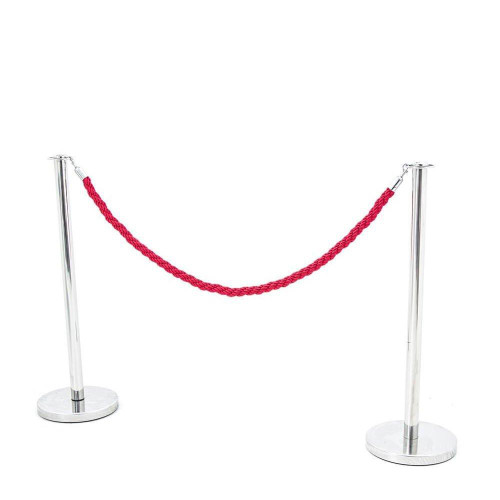 CW Office Standard Chrome Posts with 1.5M Rope, chrome posts connected by a red rope barrier for crowd control and queue management.