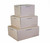 Product CW Office Smart Mailing Box 250x200x100mm BR PK20, stack of three cardboard mailing boxes in different sizes for shipping and mailing purposes.