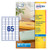 CW Office Avery Inkjet Mini Label 38.1x21.2mm 65 Per A4 Sheet Clear, Pack 1625 Labels, image of the label sheet with 65 clear labels on a printed sheet, and packaging featuring product details and branding.