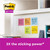 Post-it Super Sticky Notes 76x76mm 90 Sheets Ultra Colours Pack 12, colorful sticky notes stuck on a whiteboard for reminders and organization.