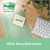 Post-it Recycled Z Notes Nature Collection 76x76mm 100 Sheets Per Pad PEFC Assorted Colours pack, shown on a wooden desk with green plant and computer keyboard.