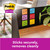 Post-it Super Sticky Notes 76x76mm 90 Sheets Carnival Colours Pack 6, colorful sticky notes attached to a blackboard with handwritten labels for organization, on a wooden desk.