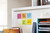 Post-it Super Sticky Notes 76x76mm 90 Sheets Ultra Yellow, colorful sticky notes attached to a whiteboard for reminders and planning.