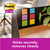 Post-it Super Sticky Notes Soulful Colours 76x76mm 90 Sheets Pack 6, colorful sticky notes on a black board with handwritten notes, secure adhesion and easy removal shown in a modern office setting.