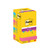 Product CW Office Post-it® Super Sticky Notes Carnival Colour Collection, a pack of 12 vibrant pads with 90 sheets each, featuring colorful sticky notes in 76 mm x 76 mm size, eco-friendly cardboard packaging, and 3M branding.