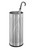 CW Office Durable Metal Umbrella Stand Silver, stainless steel cylindrical umbrella holder with perforated design and a black base, with a black and white striped umbrella inside.