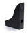 CW Office Durable Magazine Rack BASIC Black, black vertical magazine holder with a curved top edge and circular hole near the bottom for organization.