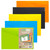 Product CW Office Pack 5 A5 50% Recycled Colour Press Stud Wallets, colorful A5 wallets in orange, black, yellow, blue, and green with press studs.
