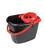 CW Office Bucket Great British Recycled With Red Wringer 14l, black and red mop bucket with built-in wringer and handle.